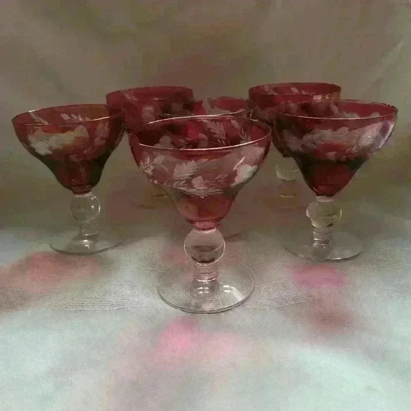 Set of 6-Ruby Flash Etched Cordials - Picture 3 of 4